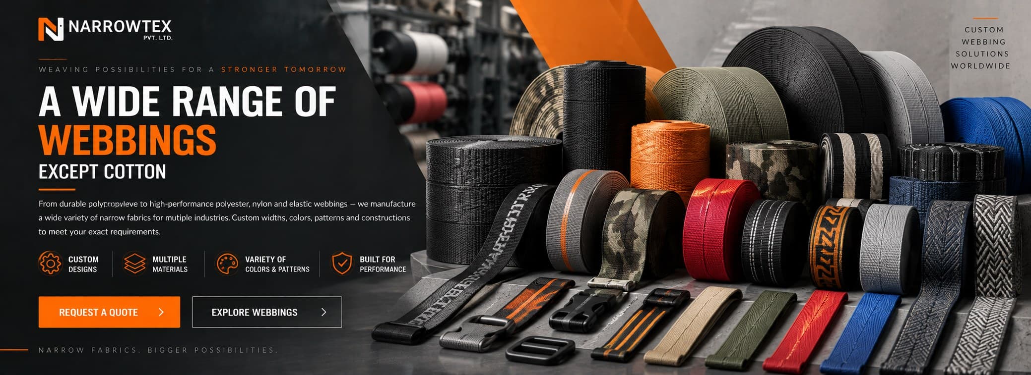 A wide range of webbings except cotton — custom webbing solutions worldwide