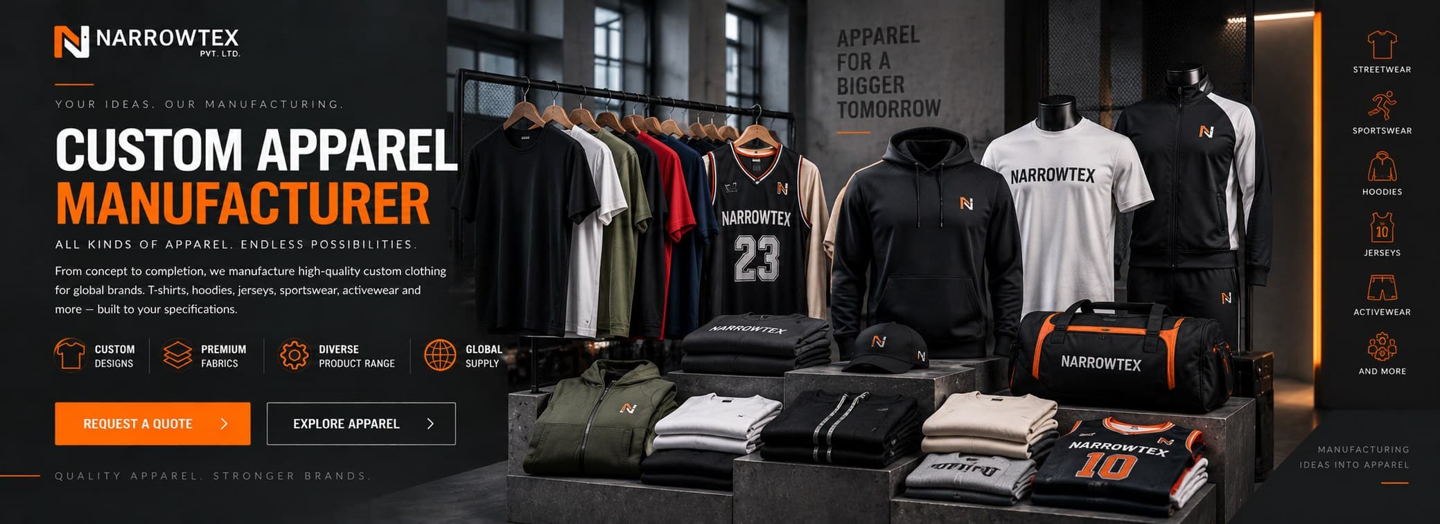 Custom apparel manufacturer — t-shirts, hoodies, jerseys, sportswear and activewear