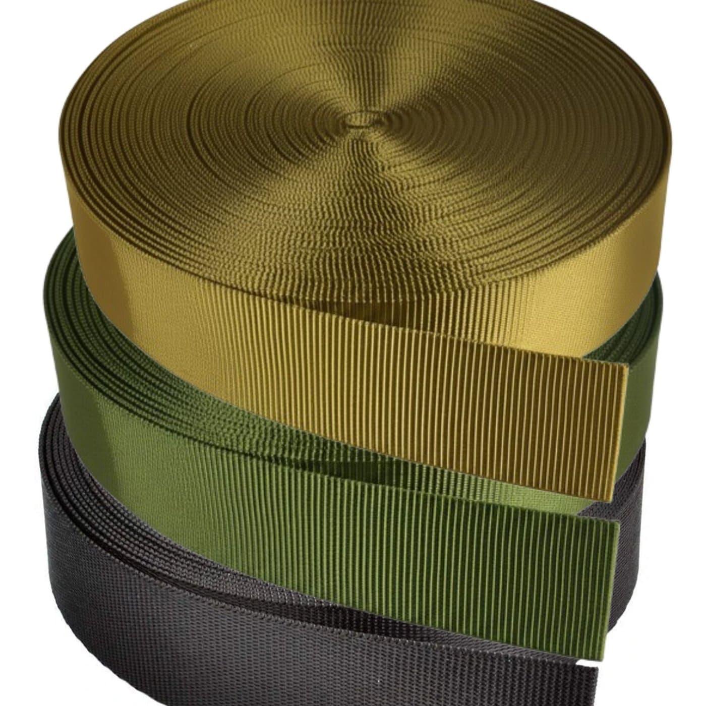 Assorted general webbing rolls in a warehouse